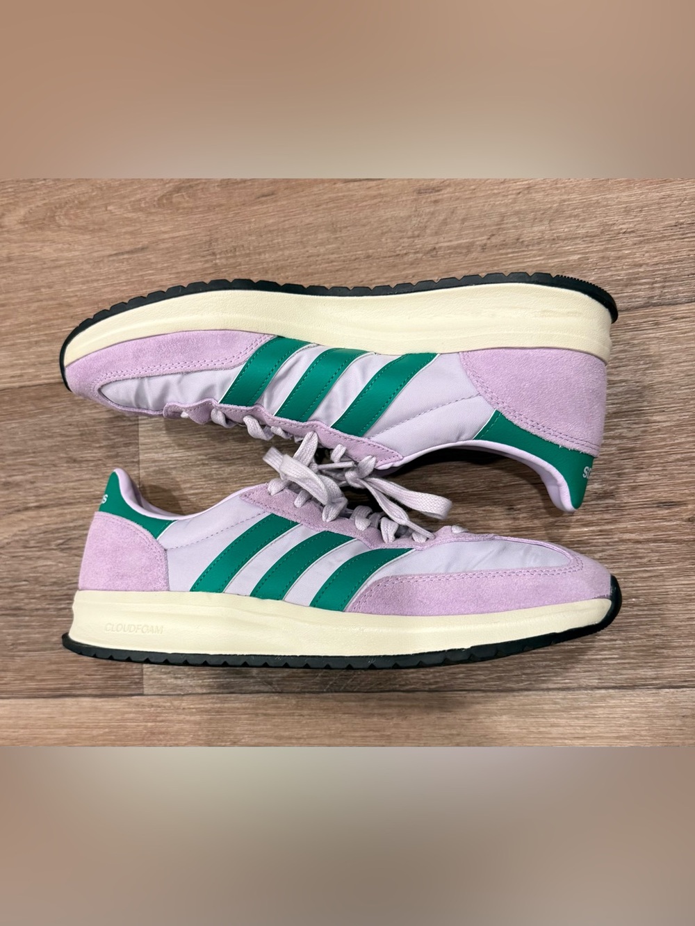 adidas Lavender Sneakers with Green Stripes